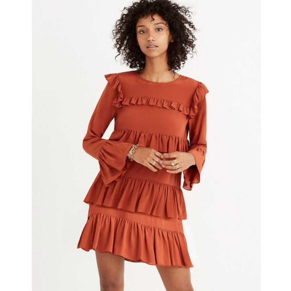 Madewell Silk Waterlily Tiered Ruffle Dress, 8